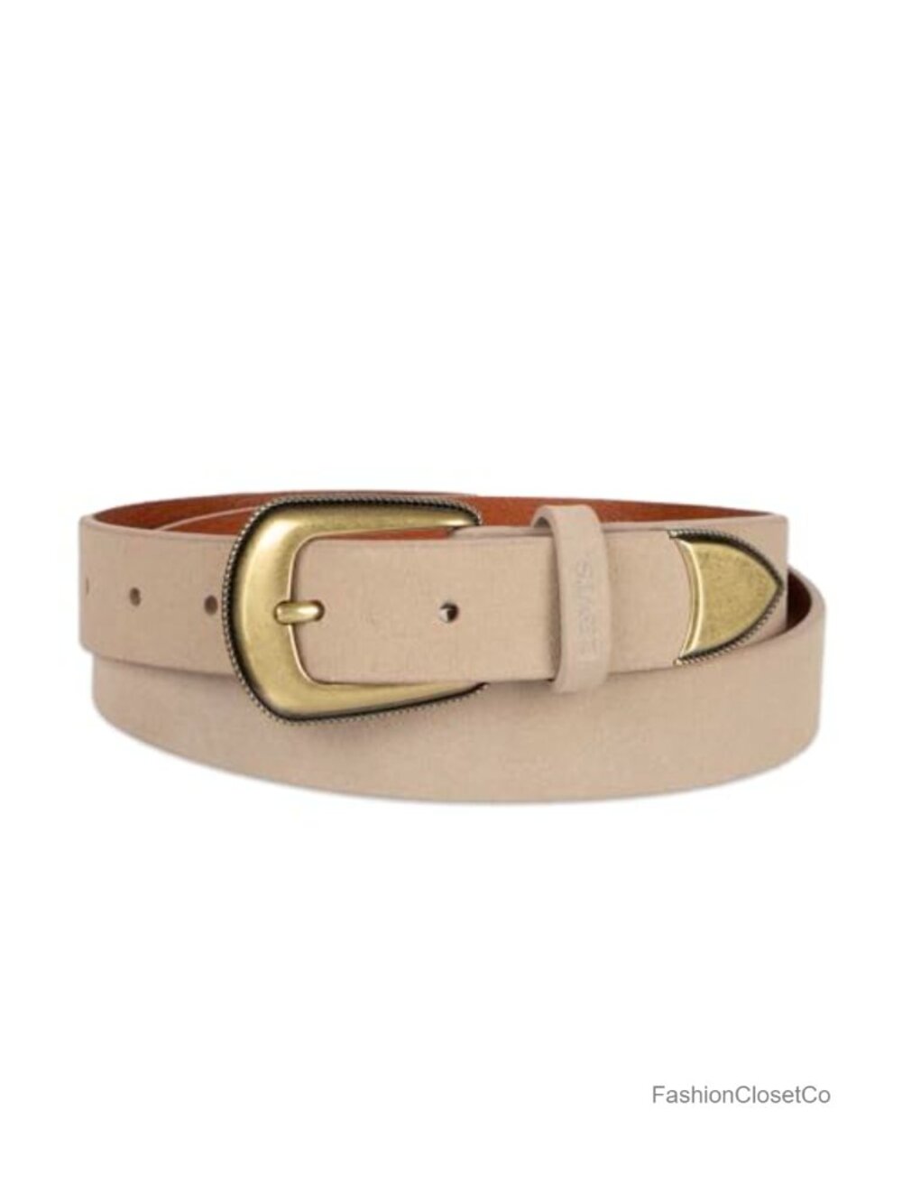 Western Style Suede Leather Jean Belt with Metal Tip Harness Buckle